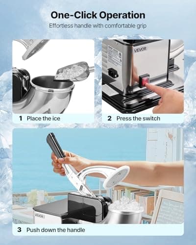 VEVOR Commercial Ice Crusher 661LBS/H, 350W Electric Snow Cone Machine with 4 Blades, 2000RPM Stainless Steel Shaved Ice Machine with 11 Gal Crushed-Ice Box, for Family Restaurants Bars, Black