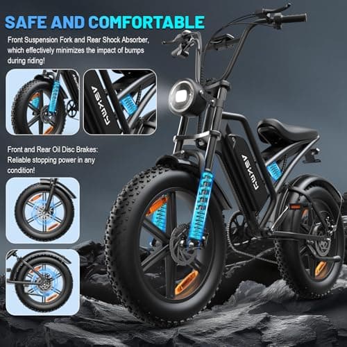 Electric Mountain Bike for Adults, 1500W Peak Motor Ebike, 28 MPH and 60 Miles PAS Range, 20 Inch Fat Tire Dirt E Bike for All-Terrain, 7 Speed, Electric Bicycles with 48V 15Ah Removable Battery