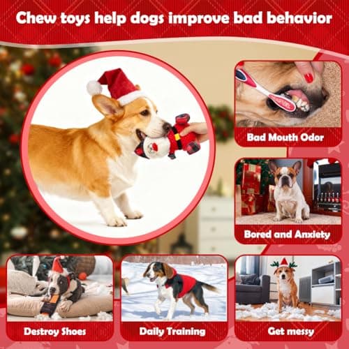 SZEE Dog Christmas Toys for Medium & Big Pets [3 Pack], Premium Dog Gifts, Christmas Doggy Plush Squeaky Chew Toys - Santa, Reindeer, Snowman B0DCMH5GY4
