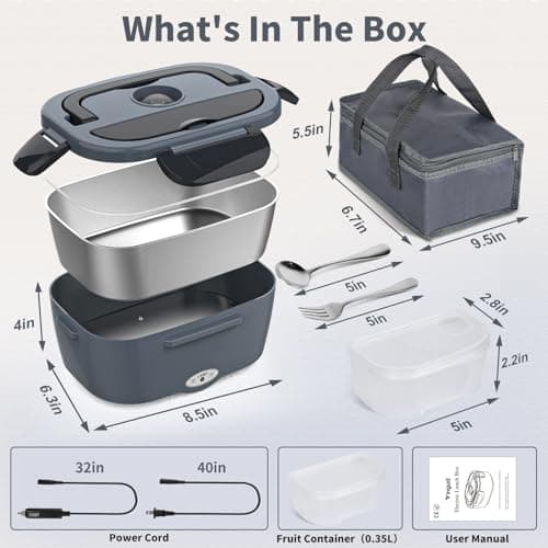 Vingud Electric Lunch Box for Adults, Heated Lunch Box Food Warmer, 80W 1.5L Portable Heating Lunchbox for Men/Work/Car/Truck, 12V 24V 110V Lonchera Eléctrica Portátil Christmas White Elephant Gifts B0C6GMBCP1