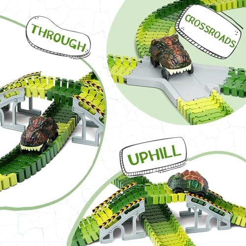 Dinosaur Toys,Create A Dinosaur World Road Race,Flexible Track Playset and 2 pcs Cool Dinosaur car for 3 4 5 6 Year & Up Old boy Girls Best Gift