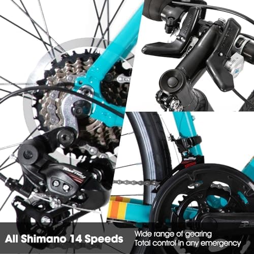 HILAND 700c Road Bike 14 Speed, Aluminum Frame Racing Bike, City Commuter Bicycle for Men Women