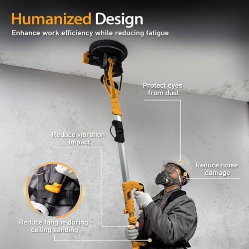 GEVEELIFE Drywall Sander, 880W 7.33A Electric Drywall Sander with Vacuum Dust Collector, 5 Variable Speed 1000-2100RPM, LED Light, Foldable & Extendable Handle, 12 Sanding Discs (Dark Orange)