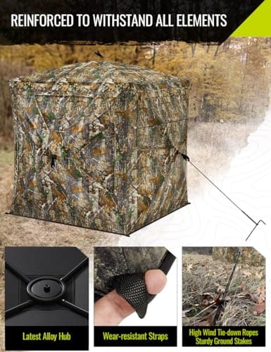 TIDEWE Hunting Blind 270°Full See Through with Windproof Curtain, Silent Magnetic Door & Sliding Windows, Pop Up Ground Blind with Carrying Bag, 300D Portable Tent