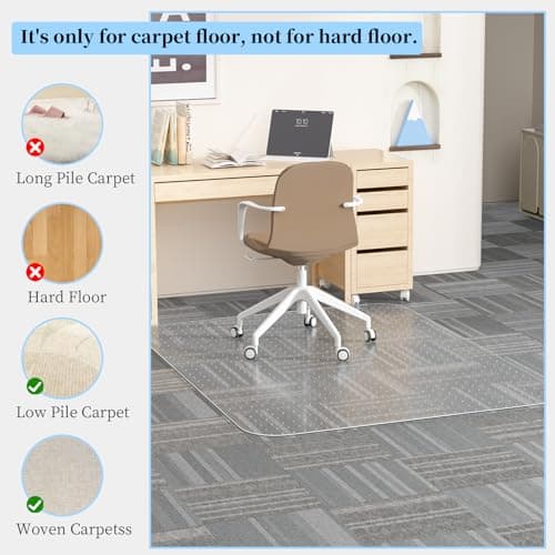 Tonaus Office Chair Mat for Carpet, 48"×36" Carpet Chair Mat for Low Pile Carpets, 2.2mm Transparent
