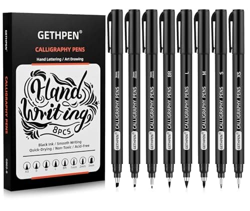 GETHPEN Calligraphy Pen,Calligraphy Pens for Writing, Brush Pens Calligraphy Set for Beginners, Calligraphy markers, Black Archival Ink Pens,Hand Lettering Pen for Art Drawing, Sketching,Scrapbooking