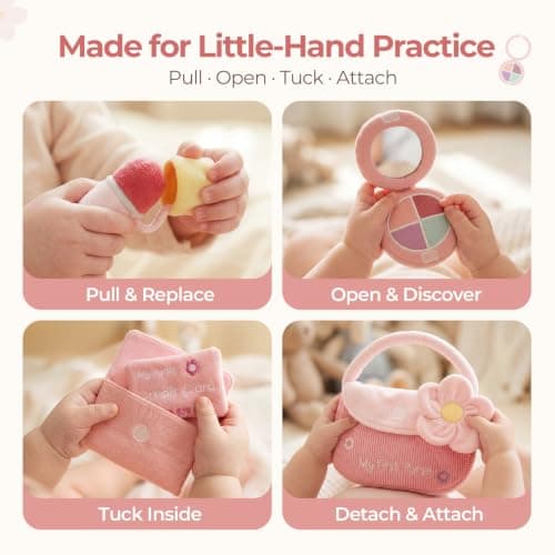 Teether Phone, Wooden Keys & Car Key, Soft Baby Purse with Mirror & Crinkle Card, Sensory Pretend Play, 1 Year Old Girl Gifts let's make My First Baby Purse, 10 Pcs Sensory Toy for Baby & Toddler Girls B0H151K19V