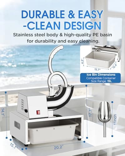 Commercial Snow Cone Machine, 440LB/H Professional shaved ice machine, 350W Electric Ice Crusher, Silver Stainless Steel, Fluffy Shave Ice Machines for Home, Parties, Dessert Shops & Bars
