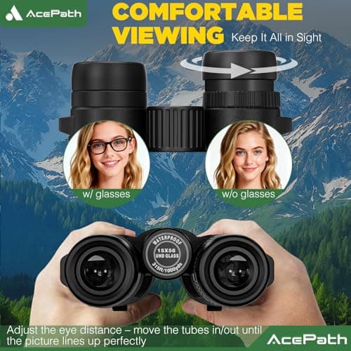 15x56 Binoculars for Adults High Powered - Large View Binoculars with Clear Low Light Vision - Waterproof Compact Binocular for Hunting Camping Cruise Travel Bird Watching