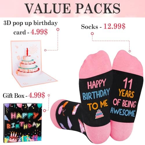 5-18 Years Old Birthday Gifts for Girls - Socks for Girls with Pop up Birthday Card, Presents for 5-18 Year Old Grils