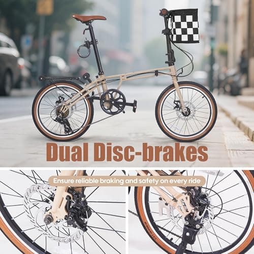 20 Inch Folding Bike for Adults, 7-Speed Foldable Bike for Women & Men, Foldable Bicycle with Dual Disc Brake, Portable Commuter City Bikes with Adjustable Saddle