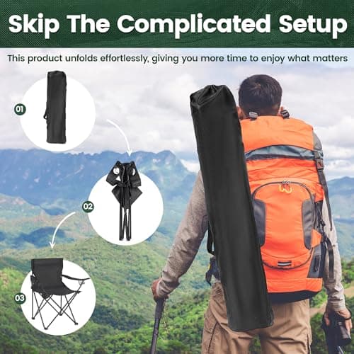 2 Pack Camping Chairs -Lightweight and Supportive Chairs for Adult and Lightweight Individuals - Compact, Durable, and Portable - Ideal for Camping, Hiking, Beach, and Picnics -Carry Bag