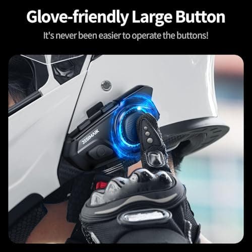 JESIMAIK Motorcycle Helmet Bluetooth Headset, 10 Way 2KM Helmet Communication System, Multitasking Audio Motorcycle Intercom, 2 Mics&40mm Speaker (1 Pack)