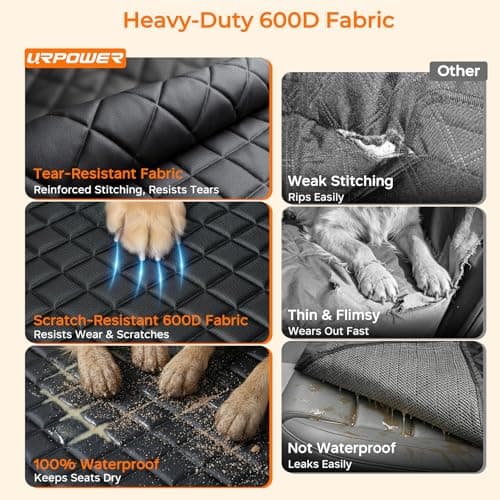 600D Oxford, Zippered Side Flaps, Scratch Resistant, Non-Slip, Easy to Install, With Seatbelt, For Sedan, SUV & Compact Truck URPOWER Dog Car Seat Cover for Back Seat, 100% Waterproof Hammock for Car B0727Y5ZD7