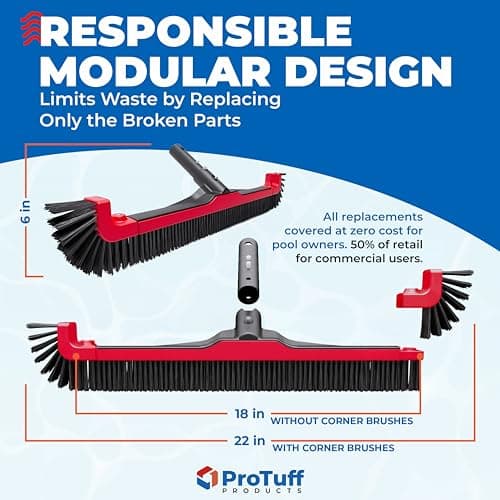 ProTuff 22" Pool Brush Head – Comes Sturdy Bristles, Tough on Algae, Dirt & Grime – Cleans 3X Faster – Extra-Wide Pool Scrubber Brush with Pole Attachment Option