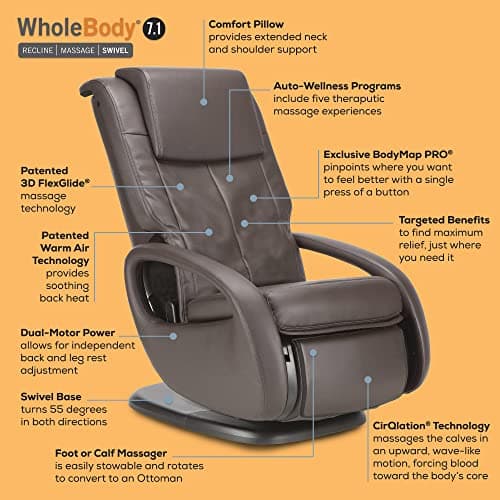 Human Touch WholeBody 7.1 Swivel-Base Full Body Relax and Massage Chair - Perfect for Home Relaxation and Stress Relief | Warm Air Heating | Customizable Massage | Retractable Ottoman | Espresso Color, 7.1"