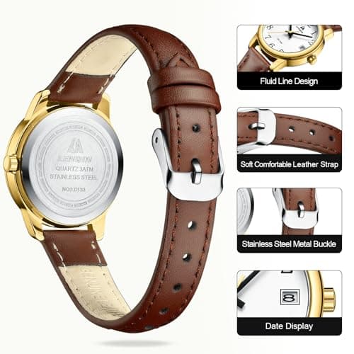 LN LENQIN Ladies Watches Analog Quartz Watch for Women Waterproof Women's Wrist Watches Easy Reader Womens Watch with Leather Strap