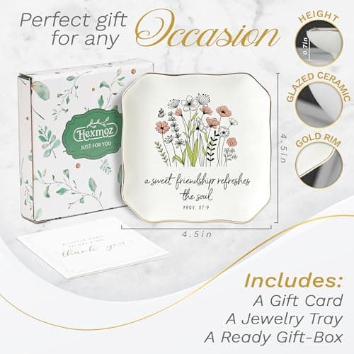 Soul Sister Gift for Women Christian - Sweet Friendship 4.5"X4.5" Floral Ceramic Jewelry Dish Tray - Tricket Dish HEXMOZ Friendship Gifts for Women Friends - Best Friend Birthday Gift Ideas B0FHHBVHR6