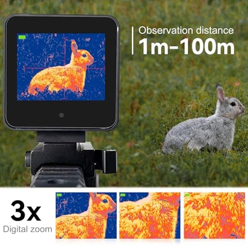 Thermal Imaging Night Vision Scope for Hunting – 320 * 240 Resolution Infrared Thermal Scope with Crosshair & Red Laser Aiming, Waterproof, 3X Zoom, Long Battery Life, Fits 21mm Rail