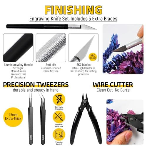 51Pcs 3D Printer Tools Kit,3D Printer Accessories for All FDM/SLA Printers Includes Nozzle Cleaning Tools,deburring Tool,Removal Scrapers,Files,Brushes,Knife,Complete Starter Kit with Storage Case