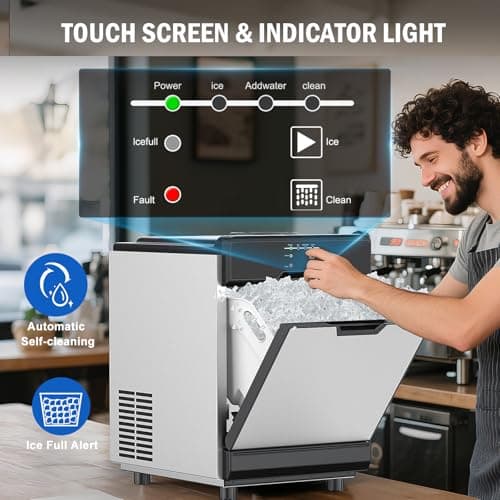Nugget Ice Maker, 80 LBS/Day with 15 LBS Storage Bin, Freestanding Undercounter Ice Maker Machine Stainless Steel, Soft Chewable Pellet Ice Machine for Home Bar Kitchen Office, Self-Cleaning