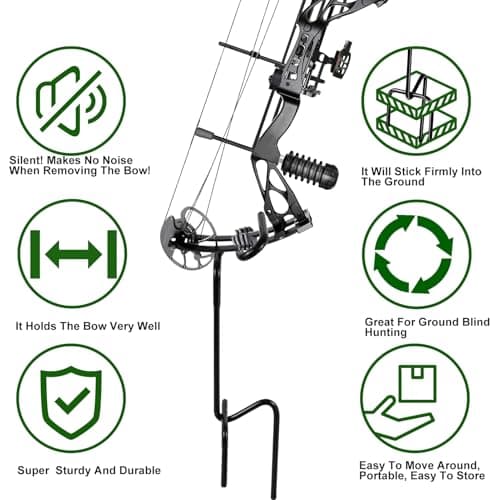 Mofuiry Ground Blind Bow Holder with Rubber Coated, Rustproof Hunting Compound Bow Holder Stable Archery Bow Stand Versatile Ground Stake Bow Holder Archery Accessories for Hunting Target Practice