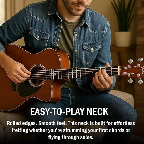 Fender CD-60SCE Solid Top Dreadnought Acoustic-Electric Guitar - All Mahogany Bundle with Hard Case, Tuner, Instrument Cable, Strap, Strings, Picks, Austin Bazaar Polishing Cloth and Instructional DVD