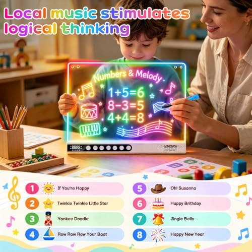 8 Colors, 8 Modes, 15 Light Effects with Music & Blue-Tooth, Doodle Neon Glow Pad Toys Gift for Girls/Boys/Kids 16" Rechargeable LED Drawing Board, Kids Birthday Christmas Gift B0GT9HHRJJ