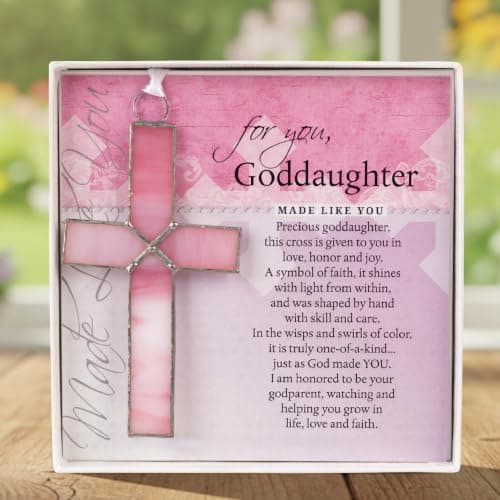Handmade Glass Cross with Loving Sentiments Perfect Christian Gift for Goddaughter On Birth Baptism Confirmation Christening Birthday from Godparents B01C4JGY2M