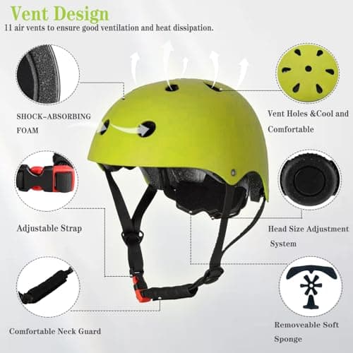 FOOKCIAN Kids Helmet,Toddler Skateboard Helmets for Ages 2-3-5-8-14 Years Boys Girls with Knee and Elbow Pads Wrist Guards fit Roller Skates,Skateboarding,Skating Scooter Adjustable Kids Helmet