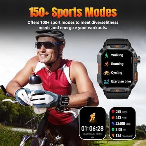 Military Smartwatch for Men, LED Flashlight Bluetooth Call IP68 Waterproof Heart Rate Blood Oxygen Sleep Tracker Fitness Pedometer Android iOS Compatible - Ideal for Hunting Hiking Extreme Sports