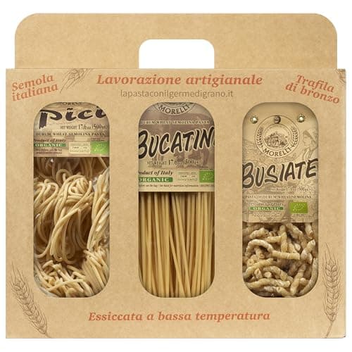 Morelli Busiate, Pici, and Bucatini Organic Pasta Variety Pack - Imported Italian Pasta Sampler - Specialty Assortment Includes Three-17.6 oz Packages of Gourmet Pasta from Italy