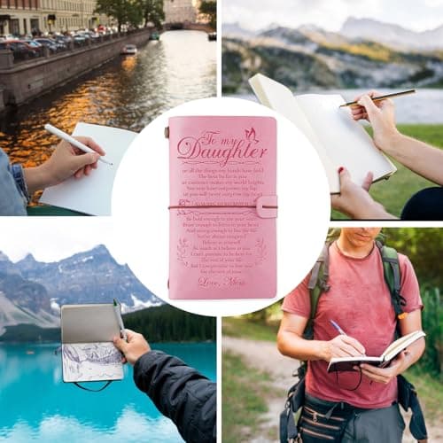 Daughter Gift from Mom, To My Daughter Leather Journal, 140 Page Refillable Writing Journal, Christmas Birthday Gifts for Daughter from Mom, Mother Daughter Gifts for Adults Daughter（Pink）