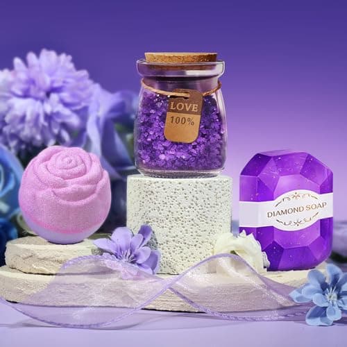 Birthday Gifts for Women, Thank You Gifts for Mom, Gifts for Wife, Girlfriend, Sister, Gift Set Idea for Her Christmas - Purple Gift Basket with 20 Oz Novelty Drinking Glasses
