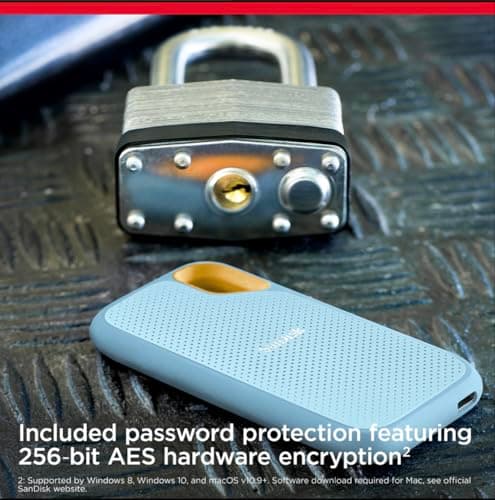 SanDisk 2TB Extreme Portable SSD - Up to 1050MB/s, USB-C, USB 3.2 Gen 2, IP65 Water and dust Resistance, Updated Firmware, Sky Blue - External Solid State Drive - SDSSDE61-2T00-G25B
