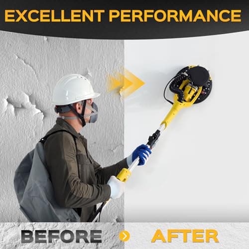 Drywall Sander Tool, KUPERIA 8.5 Amp Popcorn Ceiling Removal Tool with 7 Variable Speed 800-1800RPM, Electric Drywall Sander with Extendable Handle, LED Light,6 Basic Sand Paper & 6 Grid Sandpaper