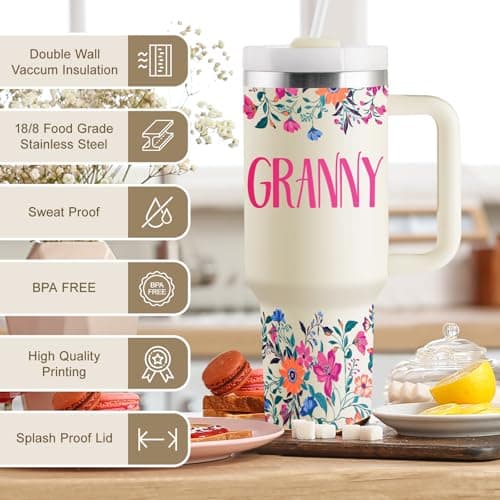 Granny Gifts from Grandkids for Mothers Day Christmas 40oz Travel Cup Insulated Tumbler with Lid & Straw ROSTANTEN Granny Gifts Birthday Gifts for Granny B0FS6SF32M