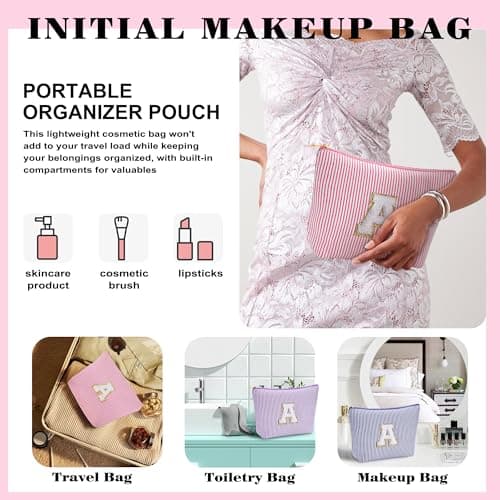 Christmas Gifts 2025 for Girls - Stocking Stuffers for Teen Girls Makeup Bag Set, 6 7 8 9 10 11 12 Year Girl Birthday Gift, Initial Travel Makeup Bags, Christmas Birthday Gifts for Girl