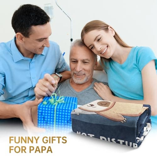 Papa is Charging Sloth Blanket 60" x 50", Grandpas Gifts for Christmas Fathers Day, Soft Sloth Throw Blanket for Grandpa Leebbsin Funny Gifts for Papa, Birthday Gifts for Papa Blanket B0G6KL3Z1Q