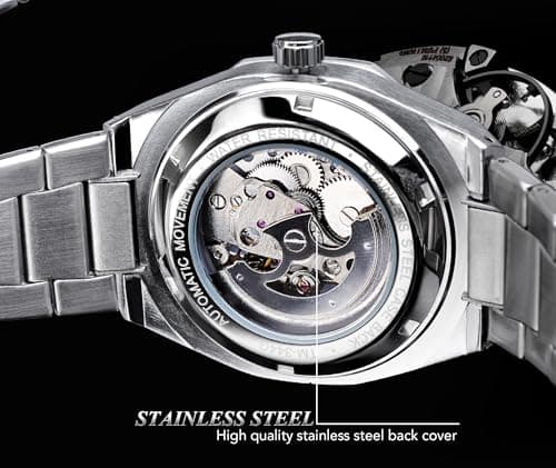 FORSINING Vintage Watch for Men Engraved Automatic Self-Wind Mechanical Big Dial Luminous Moon Phase Golden Hollow Tattoo Pattern Wrist Watches, Mechanical