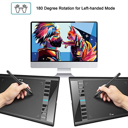 Graphics Drawing Tablet, UGEE M708 10 x 6 inch Large Drawing Tablet with 8 Hot Keys, Passive Stylus of 16384 Levels Pressure, UGEE M708 Graphics Tablet for Paint, Design, Art Creation Sketch