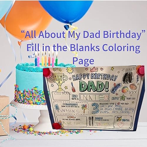 CJ&M Happy Birthday Dad Coloring Page | All About Dad Fill In Template | Father’s Birthday Activity | Dad’s Birthday Card for Kids.Perfect craft gift from kids for Father’s Birthday.