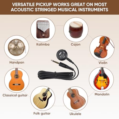 Universal Acoustic Guitar Pickup for Guitar, Ukulele, Mandolin, Violin,Canjo,Kalimba, Handpan,Surface-Adhesive Piezo Pickup with Volume Control