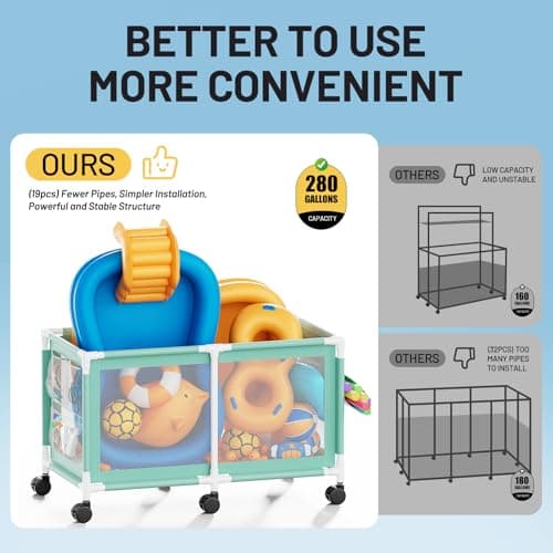 280 Gallon 69" Pool Storage Bin XXL Extra Large Swimming Pool Float Storage Bin, Pool Noodles Holder, Toys, Floats, Balls and Floats Equipment Mesh Rolling Bin for Garden Lawn, 69" Lx32 Wx35 H