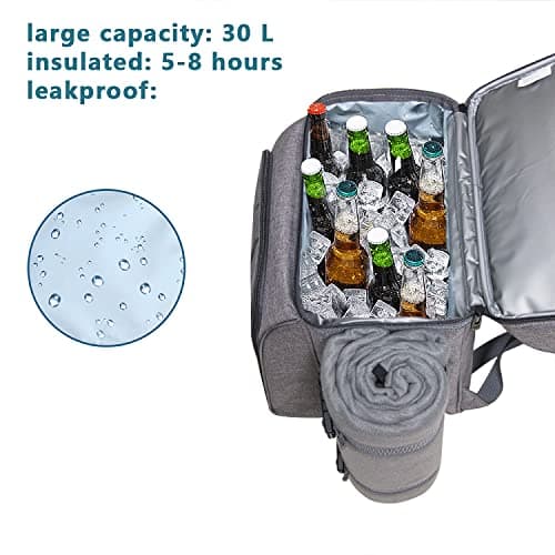 Hap Tim Picnic Basket Backpack for 2 Person with 2 Insulated Cooler Compartment, Wine Holder, Fleece Blanket, Cutlery Set, Gifts Ideals for Wedding, White Elephant, Bridal Showers, Christmas B09NLXDWYG