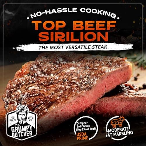 Grumpy Butcher Box Meat Food Gifts – Includes 2 Top Sirloin Steaks (6 oz), 2 Duroc Bone-In Pork Steaks (14 oz) & 2 Large Fully-Cooked Chicken Breasts – Lean Steak & Premium Meat Gift Box