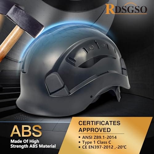 ANSI-Certified Industrial Safety Helmet RGS-6C with Adjustable Vents, 6-Point Suspension Hard Hats for Construction, Rescue, Outdoor Work