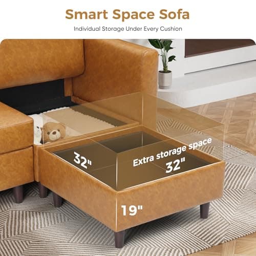 ABCASA Faux Leather Accent Chair with Ottoman,Upholstered Armchair with Storage,Extra-Deep-Seated Modular Single Sofa,Reading Chair with Footrest for Living Room Lounge Chair Brown