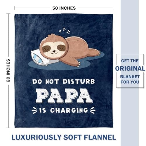 Papa is Charging Sloth Blanket 60" x 50", Grandpas Gifts for Christmas Fathers Day, Soft Sloth Throw Blanket for Grandpa Leebbsin Funny Gifts for Papa, Birthday Gifts for Papa Blanket B0G6KL3Z1Q
