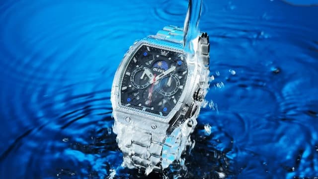 OLEVS Watches for Men Analog Quartz Luxury Diamond Waterproof Chronograph Stainless Steel Big Face Square Date Moon Phase Roman Numeral Dress Watch for Men